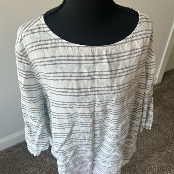 J.Jill Love Linen Striped Long Sleeve Boxy Blouse White Blue Lilac Size XL - Picture 2 of 9